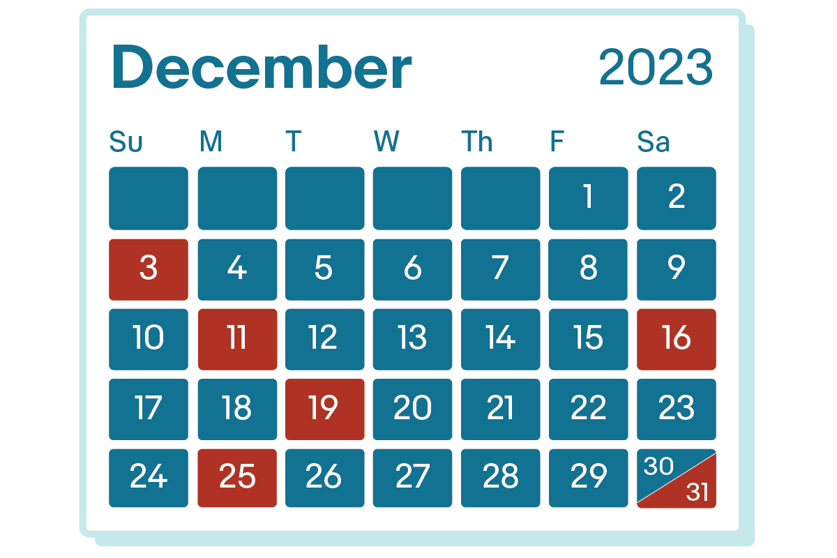 Holiday 2023 key dates December